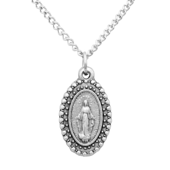 Miraculous Medal of Mary Religious Oval Pendant Necklace, 18