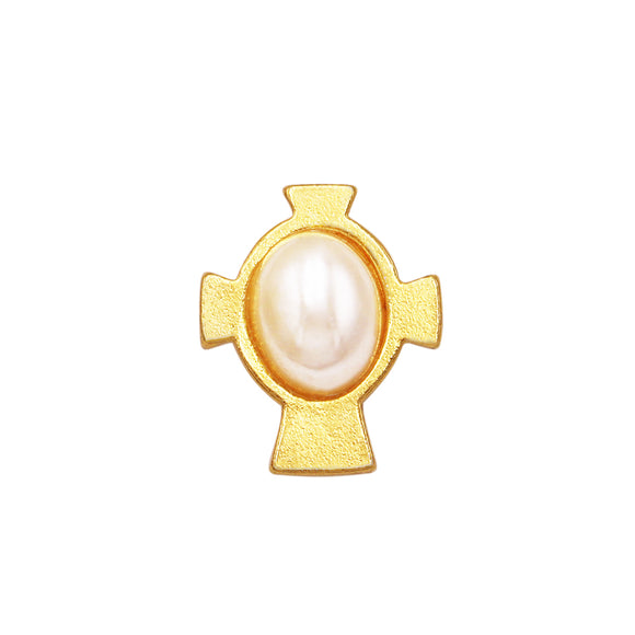 Gold Tone Cross with Simulated Pearl Tie Tack Lapel Pin for First Communion or Confirmation, 0.7