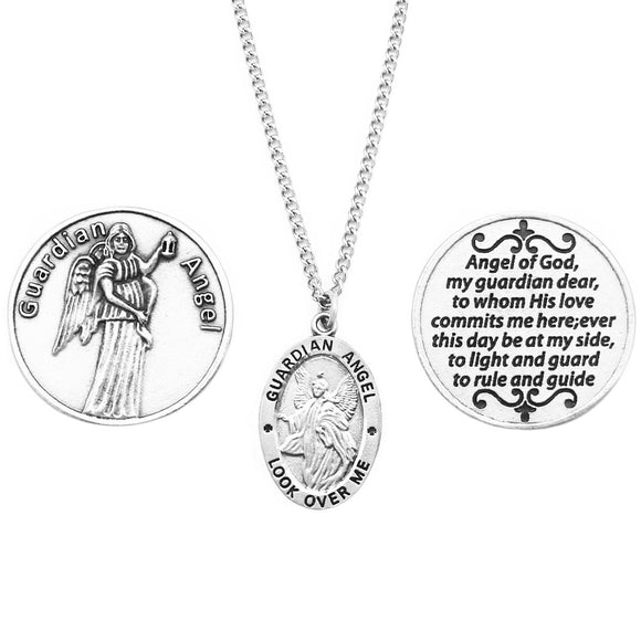 Saint Pendant Necklace and 2 Religious Pocket Tokens (Guardian Angel)