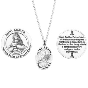Pewter Saint Medal Pendant Necklace and 2 Religious Pocket Tokens (St Agatha)