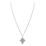 Traditional Catholic Four Way Cross Pewter Medal Pendant Necklace 24"