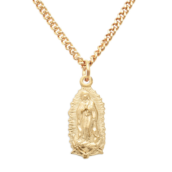 16K Yellow Gold Layered Our Lady Of Guadalupe Medal Pendant Necklace, 18