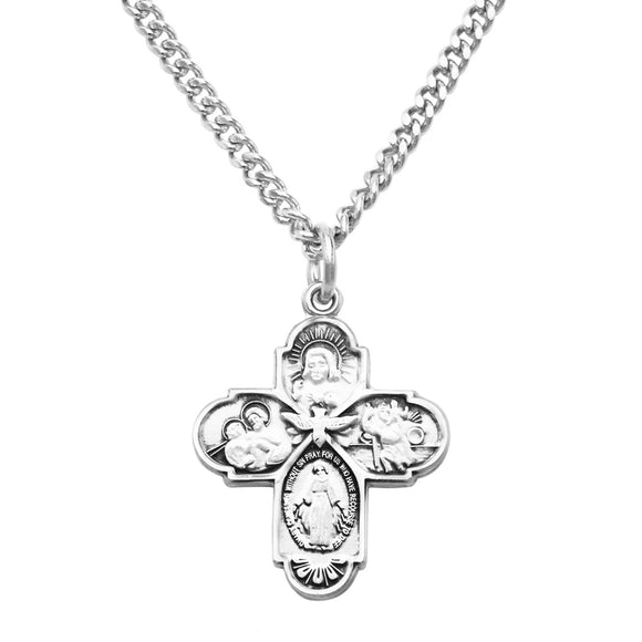 Small Four Way Cross with Holy Spirit Pendant Necklace, 18