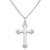 Sleek Sterling Silver Medium Fancy Cross Pendant Necklace, 18"