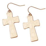 Chic Western Style Matte Finish Hammered Metal Cross Religious Dangle Earrings, 1.75" (See Available Colors)