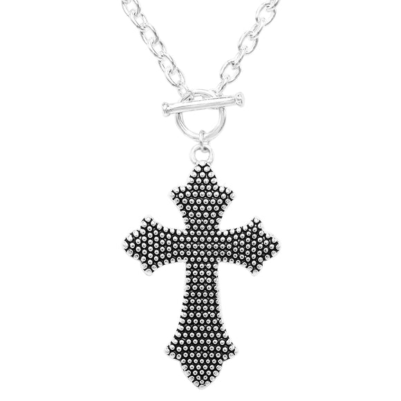 Reversible Statement Cross Pendant with The Lords Prayer on Toggle Style Necklace, 18