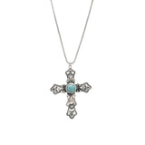 Statement Western Turquoise Christian Cross Necklace, 28"-31" with 3" Extension