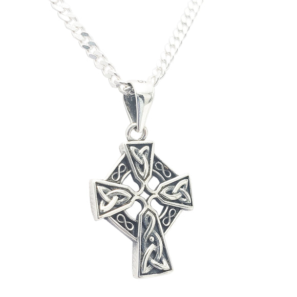 Sterling Silver Castledermot Celtic Cross Pendant Necklace (24