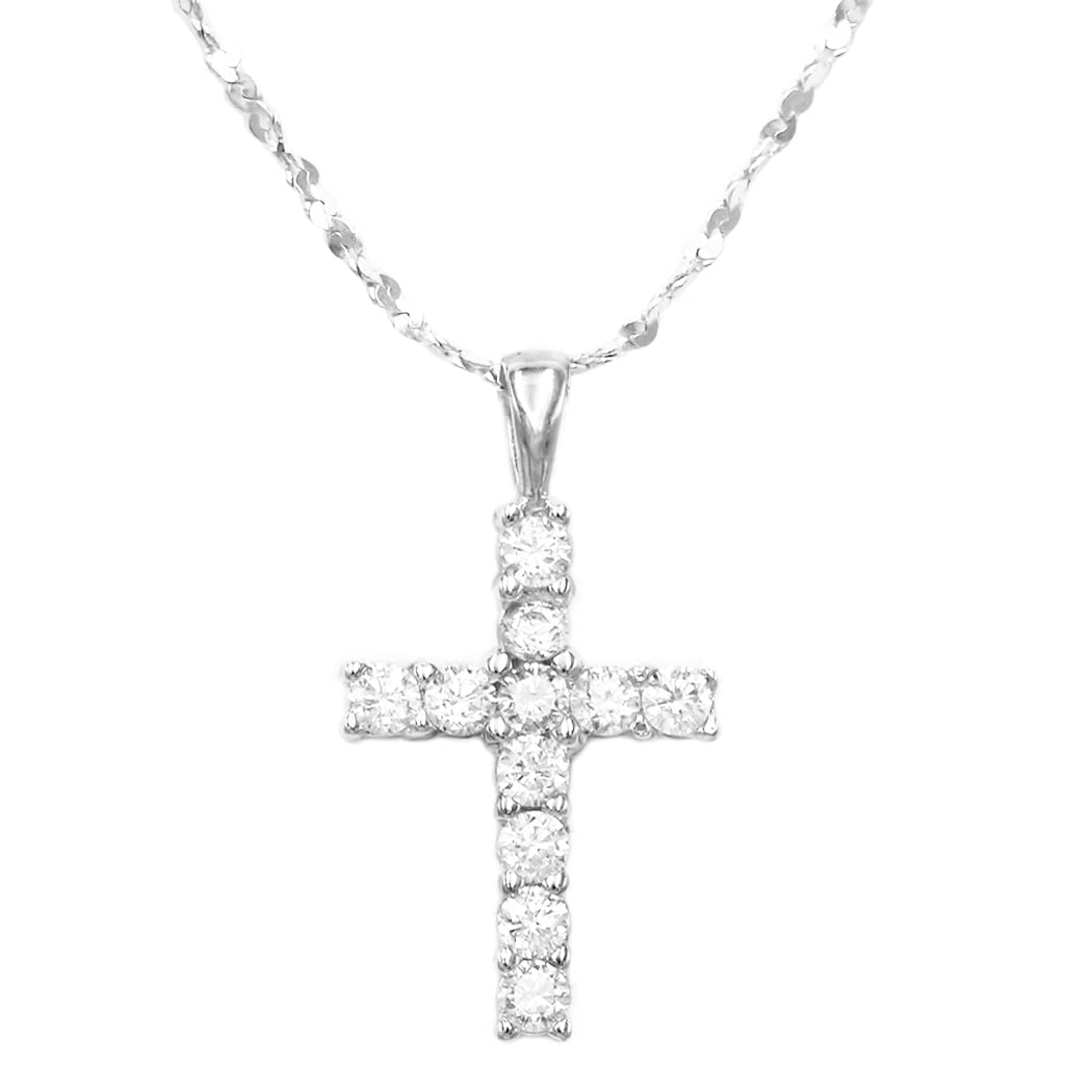 Rhinestone Cross Pendant Clear Color on 24 Inch Silver Plated Snake Chain  Jewelry Handcrafted Religious