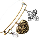 Godmother Heart Charm Bangle Bracelet with Religious Four Way Cross Medal