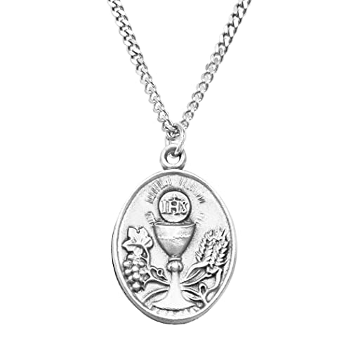 Oval First Communion Chalice Medal Pendant Necklace, 18