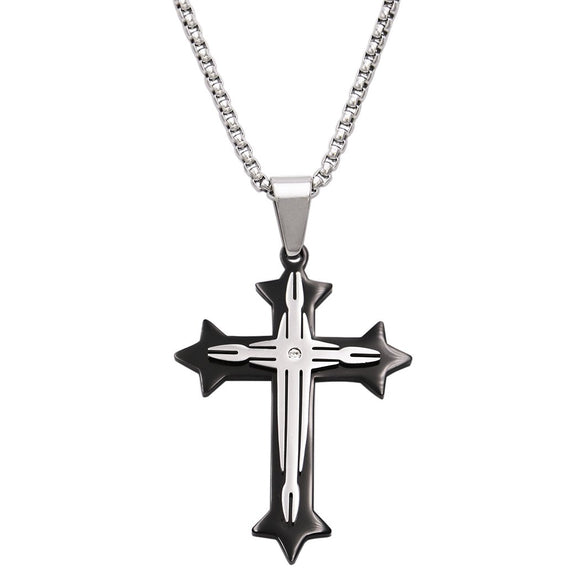 Men's Stainless Steel Gothic Inspired Budded Religious Christian Cross Pendant Necklace, 25