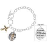 Rosemarie's Religious Gifts Women's Inspirational Religious Charms Toggle Clasp Bracelet, 7.5"-8" (Lords Prayer With Cross Charm)