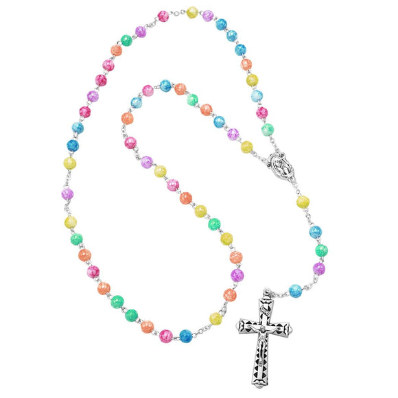 Multicolor 6mm Marbleized Bead Rosary, 18