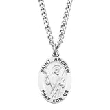Pewter Saint Medal Pendant On Stainless Steel Necklace with Biography and Picture Folder 24" (St Andrew)