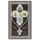 Religious First Communion Four Way Cross Pendant Necklace with Prayer Card, 18"