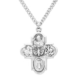 Sterling Silver Traditional Catholic Four Way Cross Medal Pendant Necklace, 24"