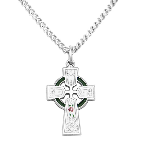 Sterling Silver Small White Celtic Cross Pendant Necklace, 18