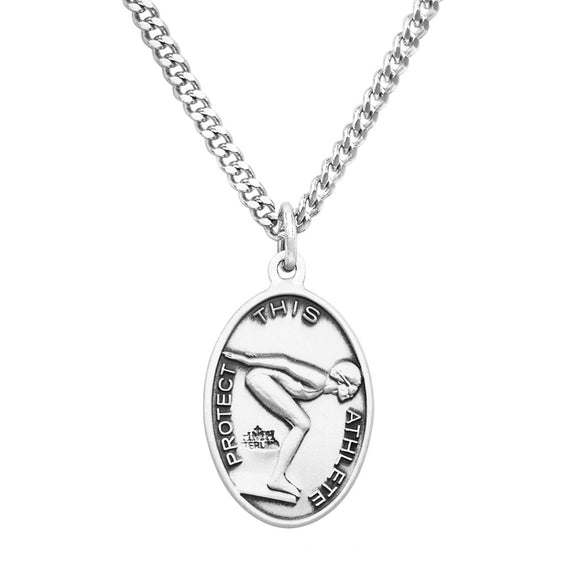 Women's Sterling Silver Saint Christopher Protect This Athlete Sports Medal Pendant Necklace,18