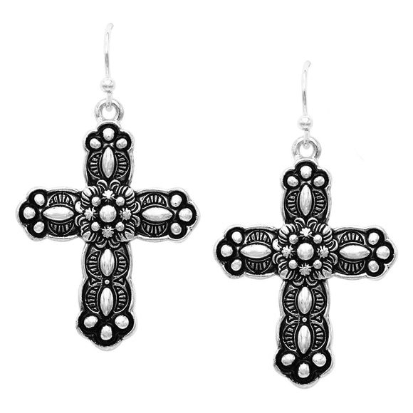 Western Style Decorative Metal Cross Religious Dangle Earrings, 1.5