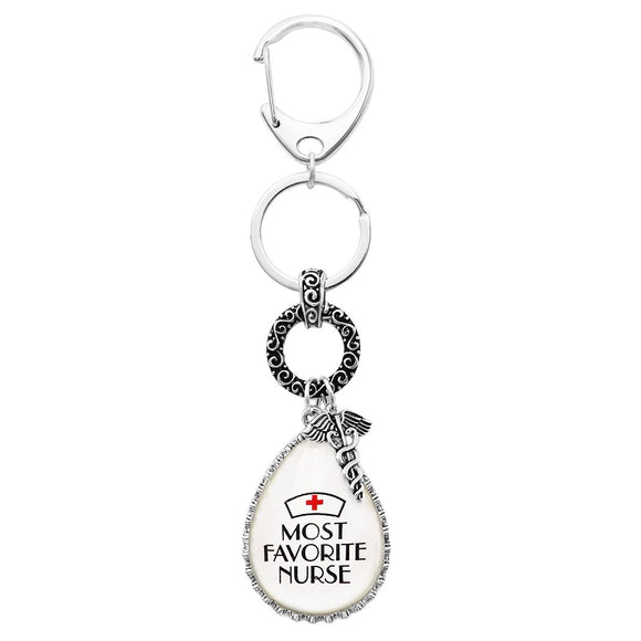Nurse Appreciation Silver Tone Caduceus Symbol Keychain Handbag Charm Gift, 5