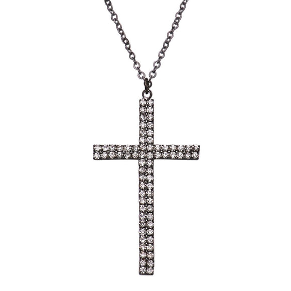 Crystal Accented Black Hematite Christian Cross Pendant Necklace, 28