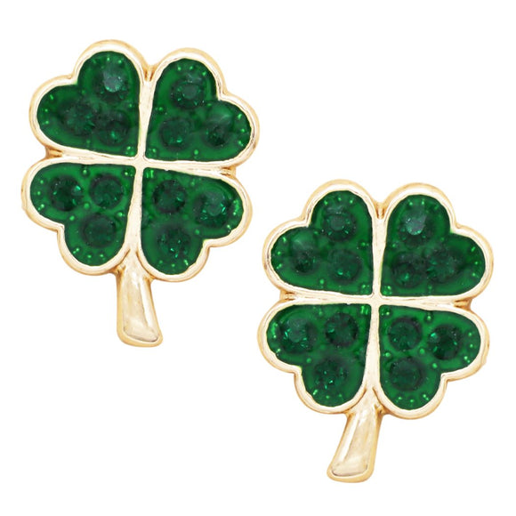 4 Leaf Clover Lucky Irish Shamrock St Patrick's Day Enamel Stud Earrings, 0.75