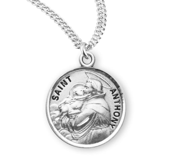 Patron St Anthony Round Sterling Silver Medal Pendant Necklace, 20
