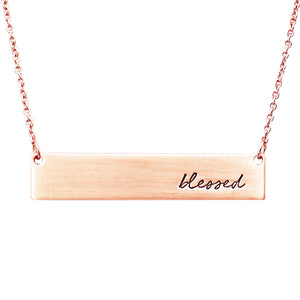 Inspirational Bar Pendant Necklace "Blessed" (Rose Gold Color)