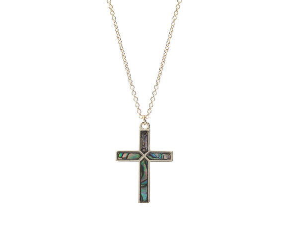 Stunning Abalone Shell Religious Cross Pendant Necklace, 18