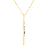 "Stay Strong" Pink Ribbon Vertical Bar Pendant Necklace