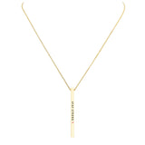 "Stay Strong" Pink Ribbon Vertical Bar Pendant Necklace