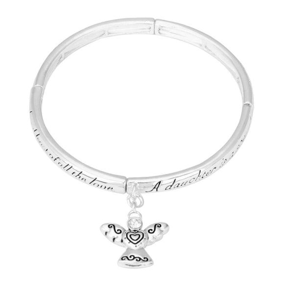 Daughters Blessing with Angel Dangle Charm Stretch Bracelet, 2.25