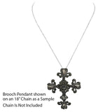 Vintage Vibes Crystal Rhinestone Christian Cross Brooch With Pendant Loop, 2.75 (Hematite Black Crystal Hematite Tone)