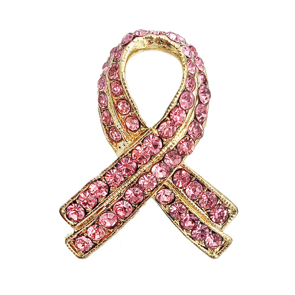 Charming Pink Ribbon Crystal Rhinestone Breast Cancer Awareness Lapel Pin Brooch 1.5