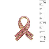 Charming Pink Ribbon Crystal Rhinestone Breast Cancer Awareness Lapel Pin Brooch 1.5" (Gold Tone)