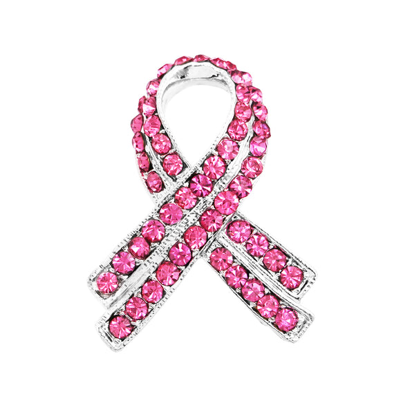 Women's Charming Pink Ribbon Crystal Rhinestone Lapel Pin Brooch 1.5