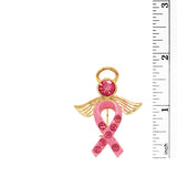 Gold Tone Breast Cancer Awareness Pink Ribbon Enamel And Crystal Inspritional Angel Brooch Pin, 1.75"