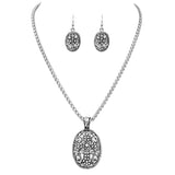 Vintage Style Burnished Silver Tone Textured Cross Pendant Necklace Earring Set, 18"+3" Extender