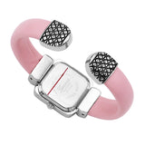 Breast Cancer Pink Ribbon Stylish Square Face Vegan Leather Hinged Cuff Bracelet Watch, 2.25"