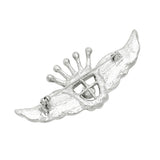Stunning Silver Tone Angel Wings with Crown Top Crystal And Simulated Pearl Brooch Lapel Pin, 1.25"
