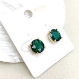 Timeless Classic Crystal Stud Earrings With Hypoallergenic Sterling Silver Post Backs, 12mm (Emerald Green AB Gold Tone)