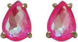 Timeless Classic Colorful AB Crystal Stud Earrings With Hypoallergenic Sterling Silver Post Backs, 0.55" (Neon Fuchsia Pink Gold Tone)