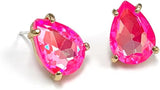 Timeless Classic Colorful AB Crystal Stud Earrings With Hypoallergenic Sterling Silver Post Backs, 0.55" (Neon Fuchsia Pink Gold Tone)