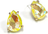 Timeless Classic Colorful AB Crystal Teardrop Stud Earrings With Hypoallergenic Sterling Silver Post Backs, 0.55" (Neon Yellow Gold Tone)