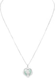 Sterling Silver Light Green Enameled Heart Shape Miraculous Medal of Mary Pendant Necklace, 20" MADE IN THE USA