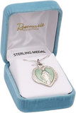 Sterling Silver Light Green Enameled Heart Shape Miraculous Medal of Mary Pendant Necklace, 20" MADE IN THE USA