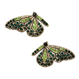 Stunning Gold Tone Butterflies With Glittering Crystal Rhinestone Wings Post Back Earrings, 1.5" (Emerald And Peridot Greens)