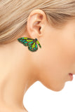 Stunning Gold Tone Butterflies With Glittering Crystal Rhinestone Wings Post Back Earrings, 1.5" (Emerald And Peridot Greens)