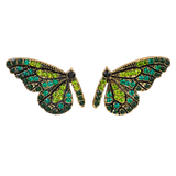 Stunning Gold Tone Butterflies With Glittering Crystal Rhinestone Wings Post Back Earrings, 1.5" (Emerald And Peridot Greens)